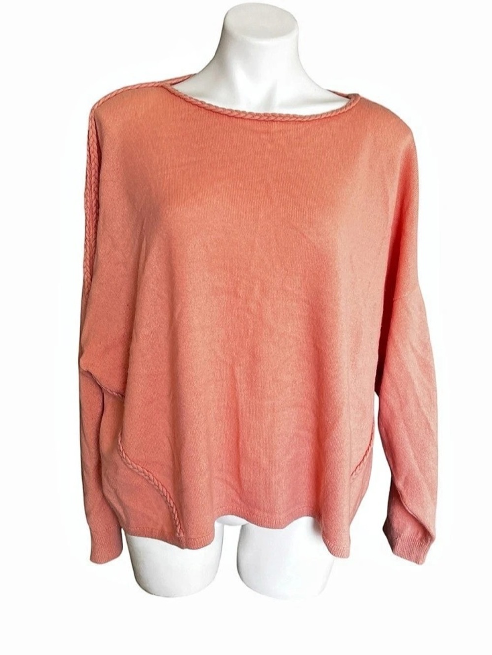 Garnet Hill Cashmere Braided Detail Boat Neck Pinky Peach Size XL